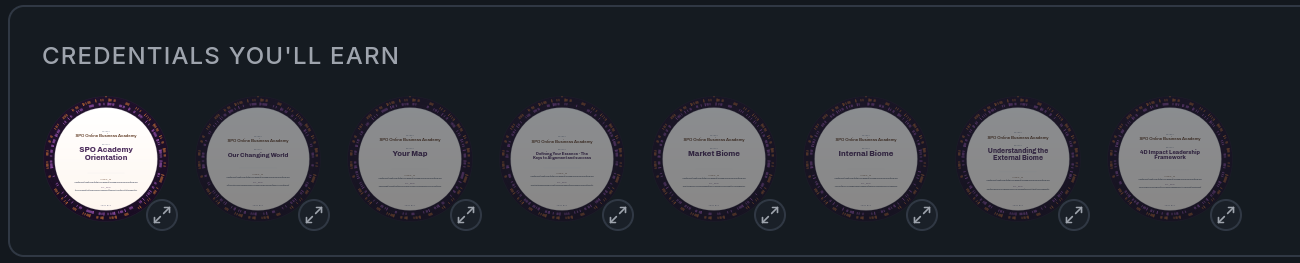 The eight module credentials shown on the course page